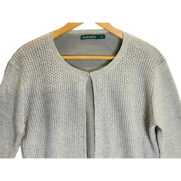 Anthropologie Troubadour Womens Cardigan Gray Sparkle Metallic Small S Holiday - Picture 3 of 7